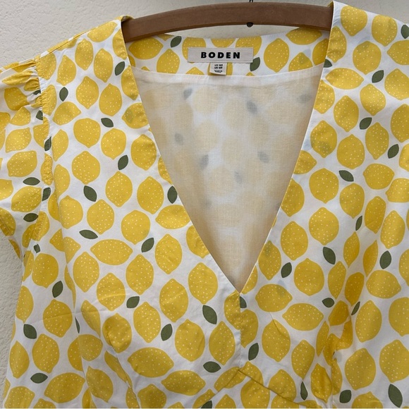 Boden May Cotton Midi Tea Dress Yellow Lemon Print Size 12R Vneck Cap Sleeve - Picture 6 of 13